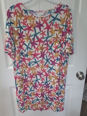 Soma XL Pajamas with Pink, Coral, Teal & Yellow Starfish Print Nightgown